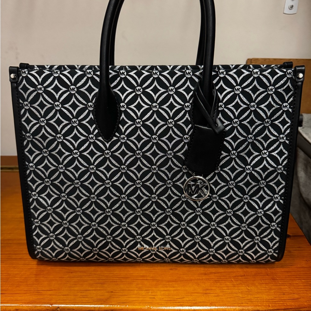 Michael Kors Collection Black and Silver Patterned Tote